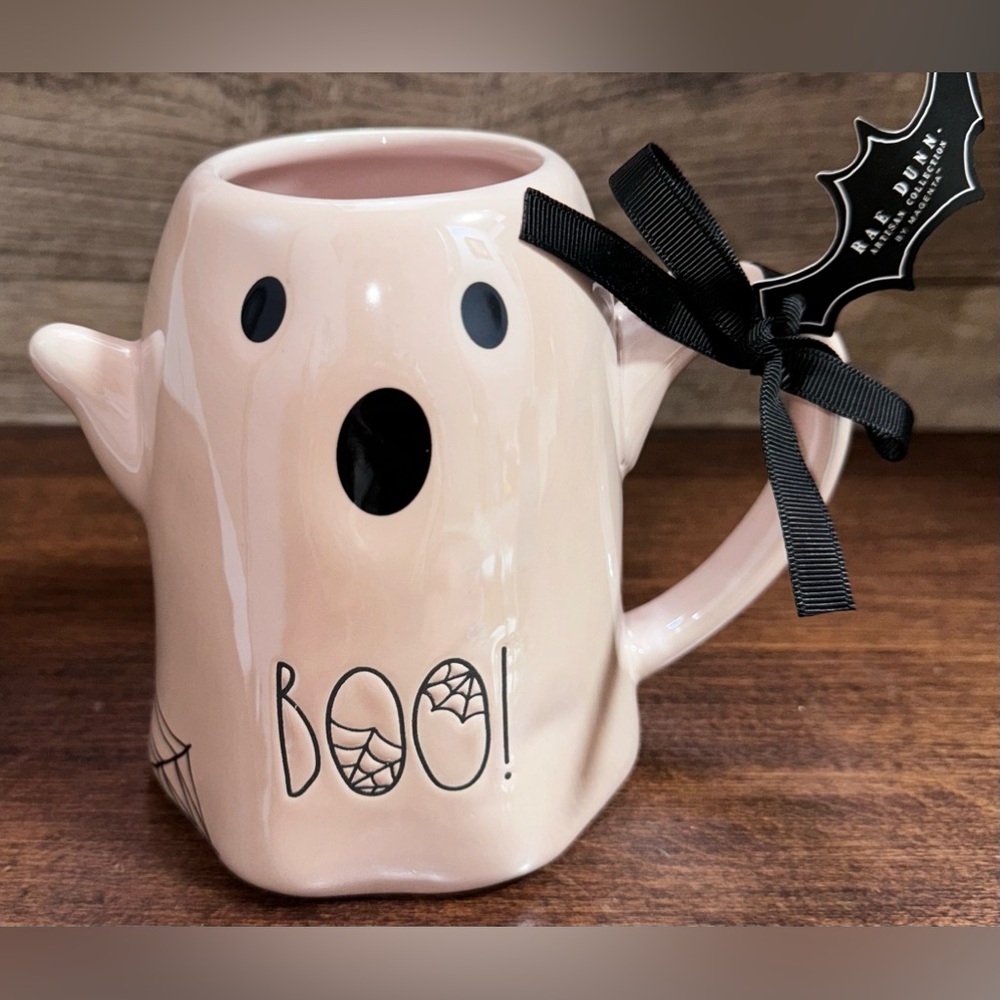 Super Cute  🥰 Rae Dunn Iridescent shine Pink Halloween BOO! Ghost  Mug 👻 -…